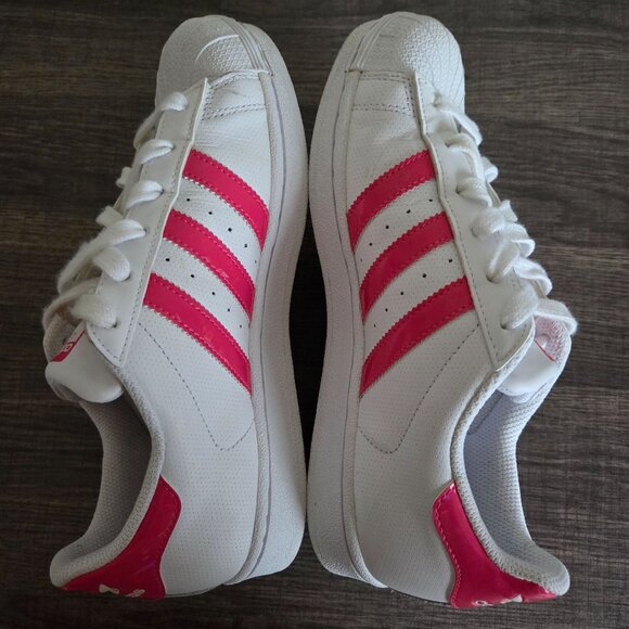 Adidas Superstar J Sneakers Shoes White/Iridescent Hot Pink Big Girls 6.5 DB1210 - Picture 7 of 12